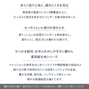 blocco LEON（レオン）3人掛け［肘クッション×2個付き／手洗い可能生地］