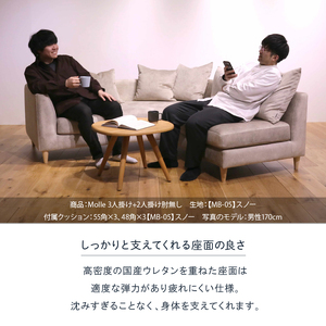 blocco MOLLE（モーレ）3人掛け+2人掛け肘無し［55角クッション×3+48角クッション×3個付き／手洗い可能生地］