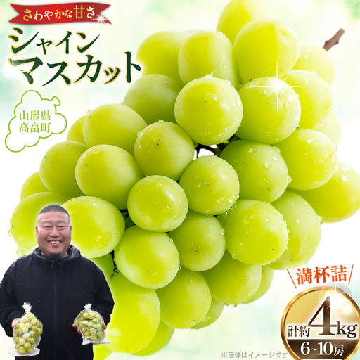 【期間限定発送】 シャインマスカット 6〜8房 満杯詰め 約4kg [本田農園 山形県 高畠 tk06ays820005]