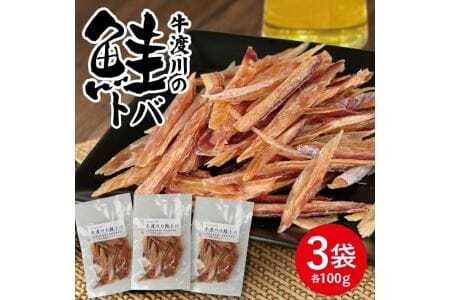 鮭トバ 100g×3パックセット 山形県遊佐町産 化学調味料・香料・人工甘味料・着色料・保存料・防腐剤不使用 サケ 鮭 シロザケ 白鮭 鮭とば 冬葉 東北 山形県 庄内 遊佐町 日本海 牛渡川 [742]