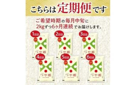 【定期便】無洗米つや姫 2kg×6ヶ月連続(5月～10月) [1379T05]