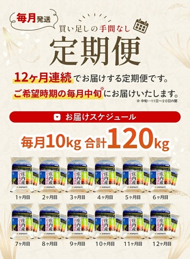 【定期便】ひとめぼれ10kg×12ヶ月連続中旬発送 計120kg(5月～4月) [1505T05]