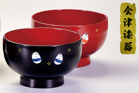 溜内朱・朱 丸型夫婦椀 小法師｜会津若松 漆器 特産品 [0478]