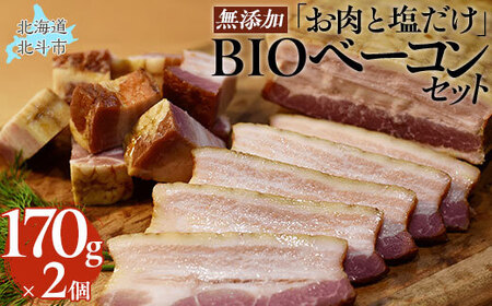 「お肉と塩だけ」無添加BIOベーコンセット　170ｇｘ2 【 ふるさと納税 人気 おすすめ ランキング ベーコン 豚肉 豚バラ 肉 にく 無添加 北海道 北斗市 送料無料 】 HOKAB001