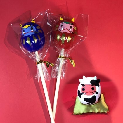 【伝統工芸品】豆だるま（丑）1体、 赤青おに豆ダルマ 2体セット ※ 開運 願掛け 縁起物 魔除け 人形 民芸品 伝統技術 キャラクター 干支 達磨