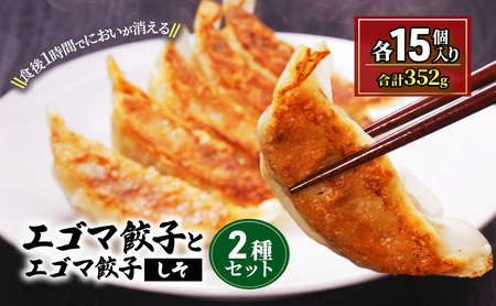 エゴマ餃子とエゴマ餃子（しそ）2種セット（各15個入）　　【無臭・肉汁・ジューシー・もちもち・手作り】