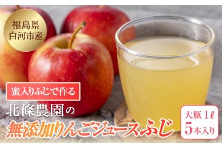 ご愛顧感謝！北條農園の無添加りんごジュース〈ふじ〉大瓶5本入り　1L F21R-111