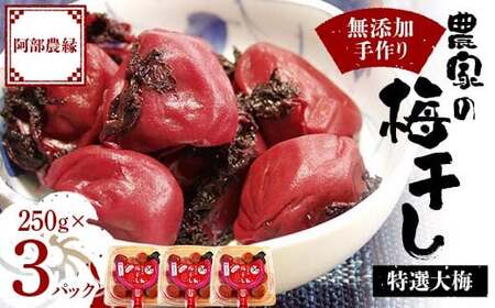 無添加 手作り梅干し 特選 大梅 250g×3パック F7X-0039
