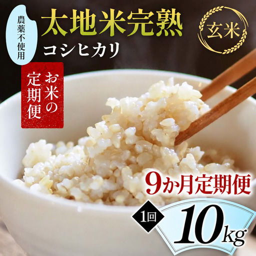 【先行予約】お米の定期便 農薬不使用米 太地米完熟 【こしひかり】 玄米10kg×9か月連続 ブランド米 お米 人気 F7X-0746