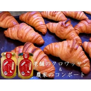 丸十製パン×阿部農縁 素材にこだわった手作りクロワッサン10個&農家のコンポート2種(桃2種)【1292424】