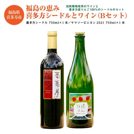 福島の恵み 喜多方シードルとワイン（Bセット） シードル ヤマソービニヨン 750ｍｌ 各１本 計２本 ギフト お土産【07208-0100】