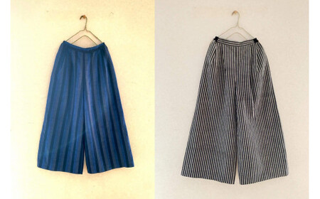 会津木綿ワイドパンツ(青系) 【07208-0218-2】