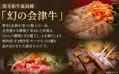 牛肉 焼肉・すき焼き・サーロイン 大満足セット 定期便12か月 会津喜多方産 黒毛和牛 会津牛 ギフト お土産 ステーキ【07208-0298-C】