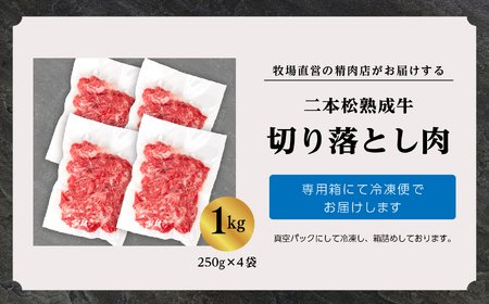 二本松熟成牛 切り落とし1kg（250g×4袋） 小分け 牛肉 肉 切落し 薄切り 部位 お取り寄せ グルメ 牛丼 炒めものに ギフト プレゼント おすすめ お中元 お歳暮 ギフト 二本松市 ふくしま 福島県 送料無料【エム牧場】