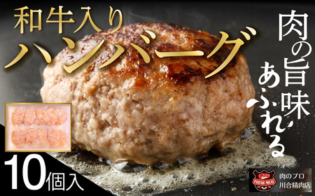 【自家製！和牛入りハンバーグ10個セット】 小分 パック 冷凍保存 肉 牛肉 おかず お弁当 ジューシー ランキング ギフト 贈答 プレゼント 熨斗 のし 牛 豚 鶏 羊 福島県 田村市 川合精肉店