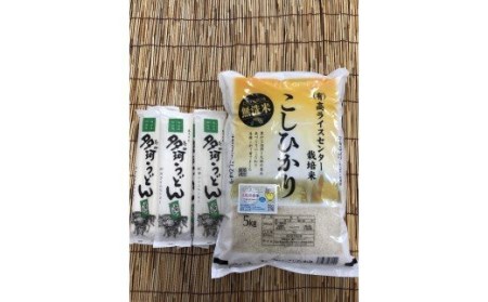 無洗米 令和7年産 コシヒカリ 5kg + 多珂うどん(太) 5束セット | 高ライスセンター