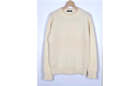 【阿部ニット】《ホワイト》両あぜ編みミドルゲージニット（ウール100%）Lサイズ F20C-364