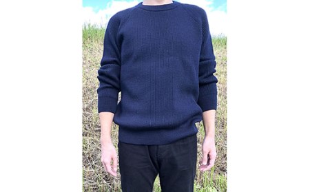 【阿部ニット】《ホワイト》両あぜ編みミドルゲージニット（ウール100%）Lサイズ F20C-364