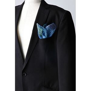 妖精の羽・塩縮オーガンジーポケットチーフ(加賀友禅)鎖/ライトブルー【1063717】