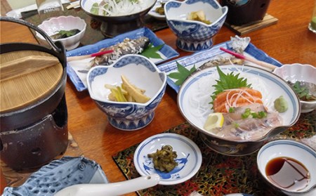 二岐温泉旅館ふじや 温泉を楽しむ『地元の食材』といわなの骨酒プラン ペアチケット F21T-182