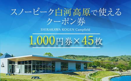スノーピーク白河高原で使えるクーポン券 45,000円相当（飲食・アクティビティ・キャンプフィールド利用限定） F21T-222