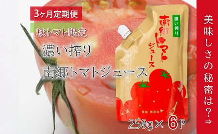 3ヶ月定期便 濃い搾り 南郷トマトジュース 計18パック 6パック×3ヶ月 果汁飲料 野菜飲料 ストレート 無添加 野菜 トマト とまと