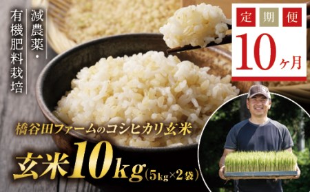 《定期便10ヶ月》減農薬・有機肥料栽培 西会津産米コシヒカリ 玄米 10kg(5kg×2袋) F4D-0417