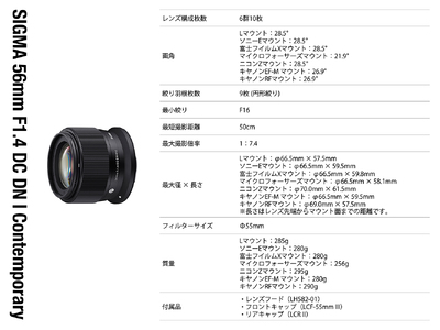 SIGMA 56mm F1.4 DC DN | Contemporary【キヤノンRFマウント】(数量限定)