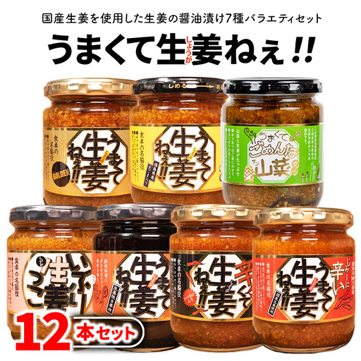 うまくて生姜ねぇシリーズバラエティセット12本 【しょうが 国産 醤油漬け ごはんのお供 お弁当 調味料 おつまみ 肴 薬味 隠し味 猪苗代町 福島県】