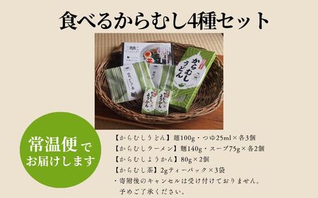 食べるからむし4種セット うどん 麺 ラーメン 羊羹 お茶 セット 詰め合わせ からむし おすすめ お中元 お歳暮 ギフト 昭和村 ふくしま 福島県 送料無料【道の駅からむし織の里しょうわ】