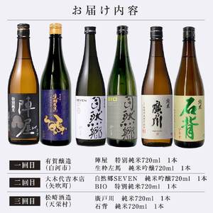 【定期便】ふくしまの日本酒 3市町村の純米酒 3ヶ月連続お届け (白河市・矢吹町・天栄村) F6U-346