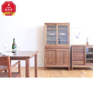 旭川家具 MUKU工房オリジナル ムク ダイニングキャビネット ウォールナット 【 国産 無垢 インテリア 木製 ナチュラル キャビネット 食器棚 キッチンボード 収納 キッチン ダイニング 北海道 】_03233