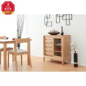旭川家具 MUKU工房オリジナル ムク キャビネット ナラ 【 国産 無垢 インテリア 木製 収納 ナチュラル キャビネット チェスト リビング ダイニング 北海道 】 _03234