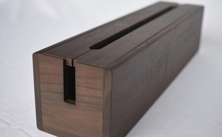 天然木使用 木製 ケーブルボックス (大)(ウォルナット) 蓋付き_01729