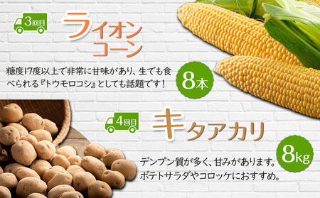 【26年5月発送開始】かに太郎 定期便Hセット（アスパラ、赤肉メロン、ライオンコーン、キタアカリ、無添加鮭イクラ醤油漬け）全5回 | 定期便 北海道_03821