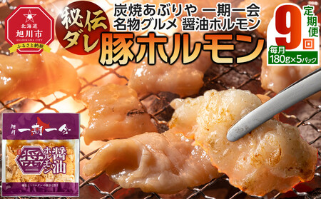 【定期便】名物 醤油ホルモン 冷凍 炭焼あぶりや 一期一会 秘伝ダレ豚ホルモン 5パック×9ヶ月毎月発送_05486