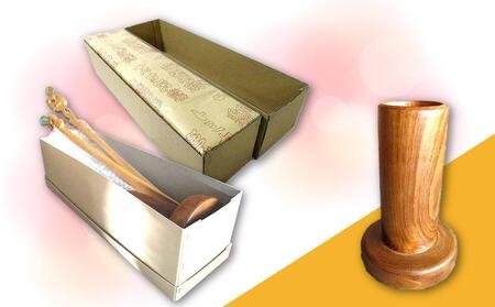 【ギフト用】木彫りふくろう ロング＆ショートくつべらスタンドセット_01407