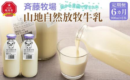 【6ヶ月定期便】斉藤牧場の山地自然放牧牛乳（900ml×2本×6回）_00577