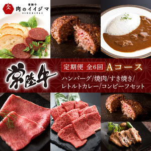 【定期便 全6回】 肉 常陸牛 6ヶ月 定期便 Aコース ハンバーグ 焼肉 すき焼き レトルトカレー コンビーフ ギフト セット お中元 食べ物ギフト対応 【肉のイイジマ】 茨城県 水戸市（DU-107）