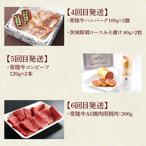 【定期便 全6回】 肉 常陸牛 6ヶ月 定期便 Aコース ハンバーグ 焼肉 すき焼き レトルトカレー コンビーフ ギフト セット お中元 食べ物ギフト対応 【肉のイイジマ】 茨城県 水戸市（DU-107）
