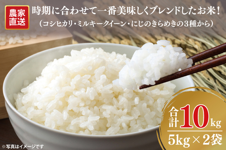 【家計応援】令和6年度産 新米 農家直送 時期に合わせて一番美味しくブレンドしたお米！（コシヒカリをメインにミルキークイーン・にじのきらめきの３種から）【10kg 10キロ 米 ブレンド米 ごはん 水戸市 水戸 茨城県 15000円以内】(KV-1)