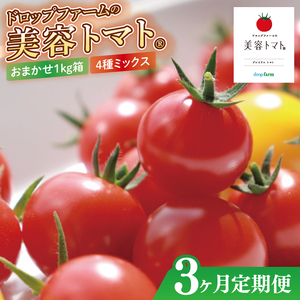 【3ヶ月定期便】【11月~6月発送】ドロップファームの美容トマトおまかせ1kg箱(4種ミックス)【とまと フルーツトマト 野菜ソムリエ 栄養士 アイコ イエローアイコ 小鈴 フルティカ 野菜 フレッシュ 水戸市 茨城県】(CK-103)