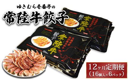 【12ヶ月定期便】ゆきむら壱番亭の常陸牛餃子16個入り×6パック 合計96個※離島への配送不可