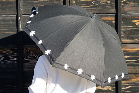 BL19_雪華模様の刺繍入り日傘（晴雨兼用・サイズ50cm・UV加工・麻50％綿50％）カラー：黒 | 茨城県古河市 | ふるさと納税サイト