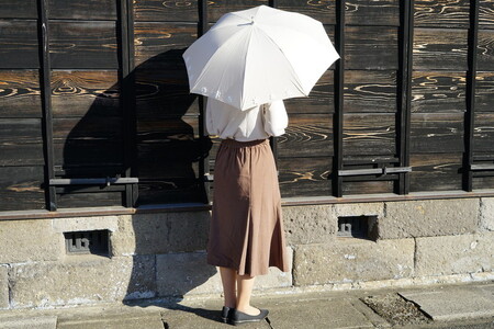 雪華模様の刺繍入り日傘（晴雨兼用・サイズ50ｃｍ・UV加工・麻50％綿50％）カラー：ベージュ_BL20◇