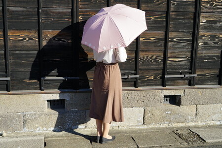 雪華模様の刺繍入り日傘（晴雨兼用・サイズ50ｃｍ・UV加工・麻50％綿50％）カラー：ピンク_BL21◇