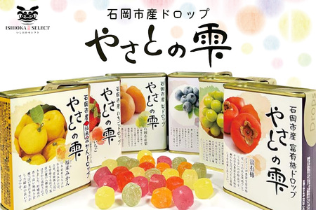 やさとの雫 ドロップ 85g×4個 柿 ブルーベリー いちご 福来みかん 梨 マスカット 選べる 飴 お茶請け お菓子 お茶うけ 常温保存 ギフト プレゼント 贈答用 贈答品 茨城県 石岡市 (F02-001)