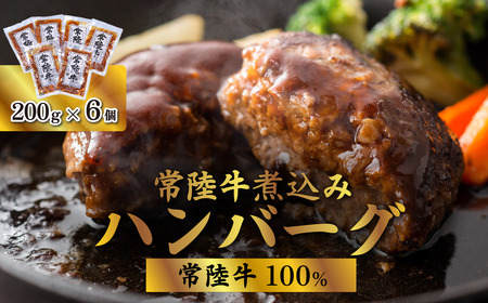 【 常陸牛 100% 】 常陸牛煮込みハンバーグ 1.2kg （ 200g × 6袋 ）【 常陸牛 黒毛和牛 和牛 牛肉 ハンバーグ 手ごねハンバーグ ファミリー ﾊﾝﾊﾞｰｸﾞ 家族 茨城 茨城県 ﾊﾝﾊﾞｰｸﾞ 】