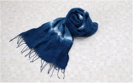 佐古染色工芸の藍染ひねりコットンストール【無地または絞り染め】