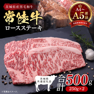 最高級A4.A5ランク 常陸牛ロースステーキ500ｇ（250ｇ×2）【人気肉 お肉 牛肉 和牛 黒毛和牛 国産黒毛和牛 ロース肉 ステーキ 国産牛 焼肉 焼き肉 バーベキュー BBQ A5 ブランド牛】(CR101)